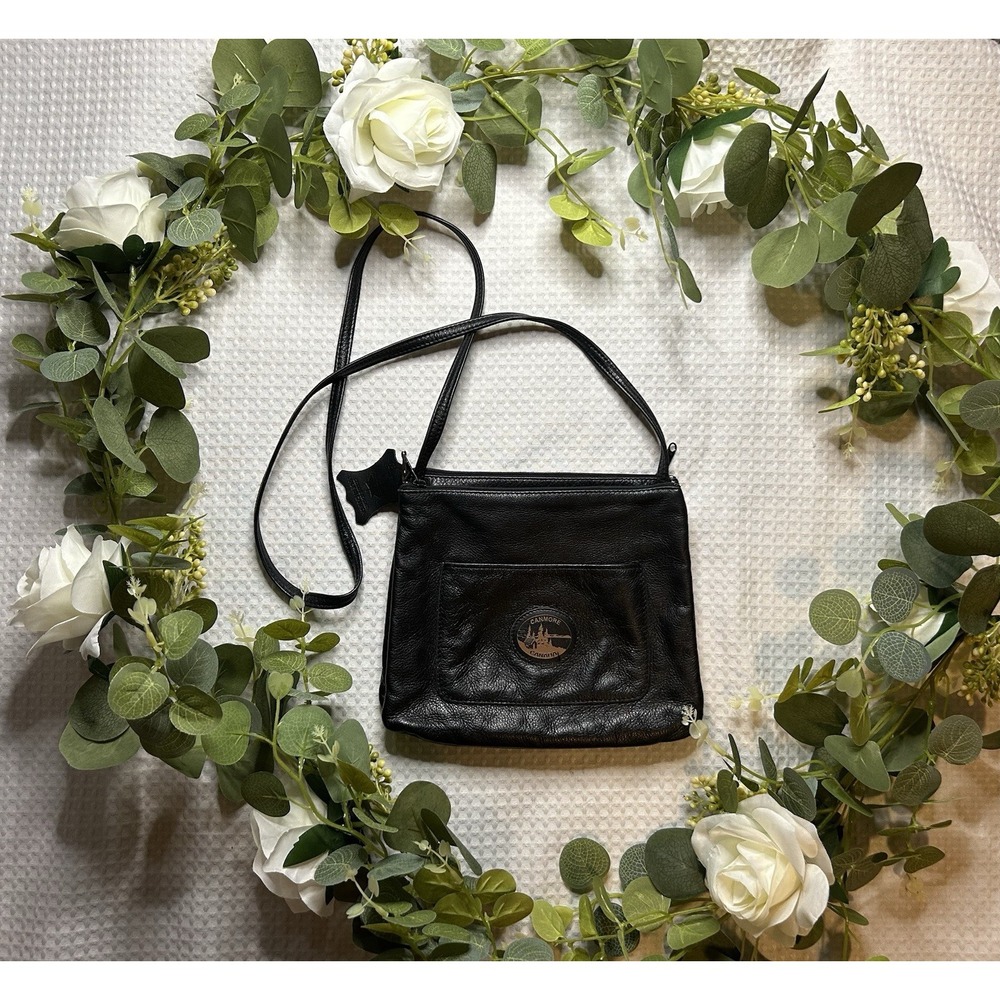 Canmore, Canada Black Genuine Leather Shoulder Bag Crossbody (By ELEGANCE) Zip